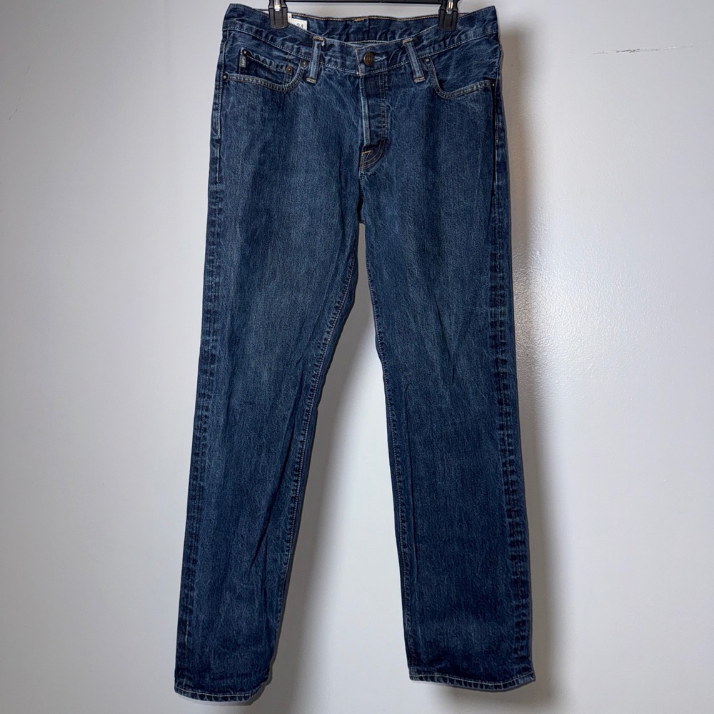 Abercrombie & Fitch Mens Straight Leg Jeans Dark Wash 34x32 Button Fly Denim